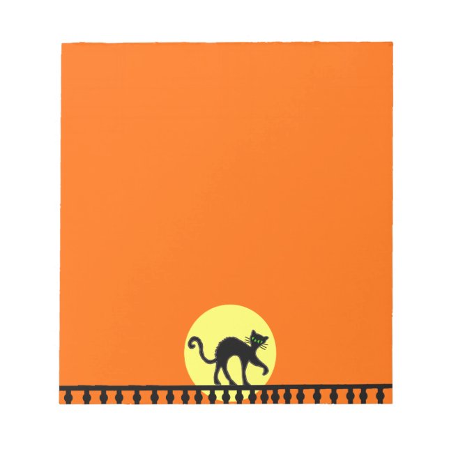 Black Cat Yellow Moon Fence Notepad (Front)