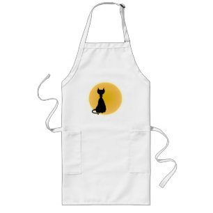 Black Cat & Yellow Moon Halloween Art Long Apron