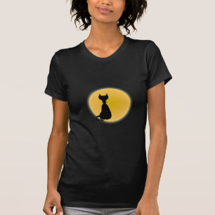 Black Cat & Yellow Moon Halloween Art T-Shirt