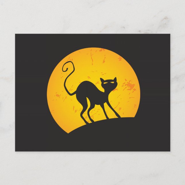 Black Cat - Yellow Moon Postcard (Front)