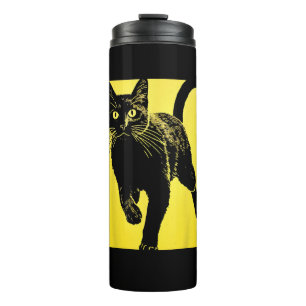 Black Cat Yellow Print Thermal Tumbler