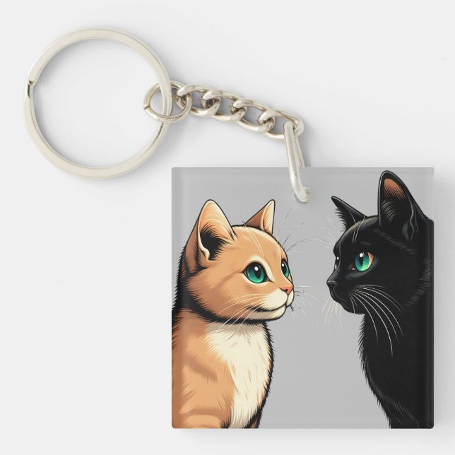 Black Cat Zoning Out - Funny Kitten Meme Key Ring (Front)