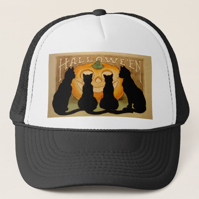 Black Cats and a Jack O'Lantern Trucker Hat (Front)