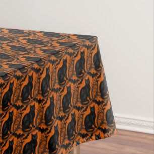 Black Cats and Bats Halloween Tablecloth