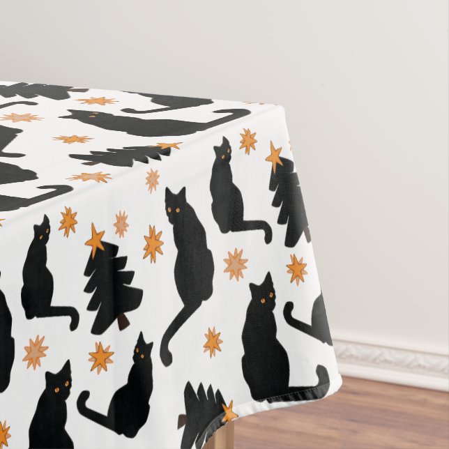 Black Cats And Christmas Trees Tablecloth (In Situ)