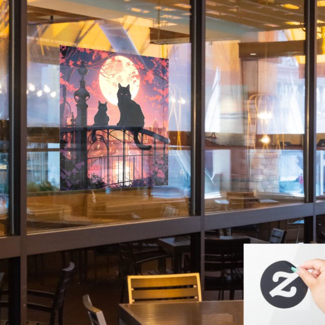 Black Cats and Full Moon (Restaurant Window)