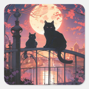 Black Cats and Full Moon Square Sticker