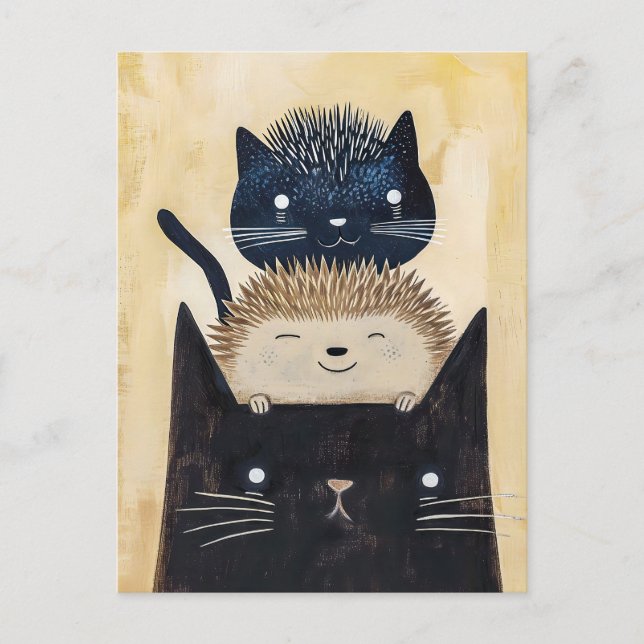 Black Cats and Hedgehog Postcard (Front)