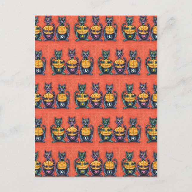 BLACK CATS AND JACKS SEE NO EVIL, FUNNY FELINES POSTCARD (Front)