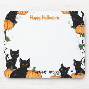 Black cats and Pumpkin Happy Halloween Mouse Pad