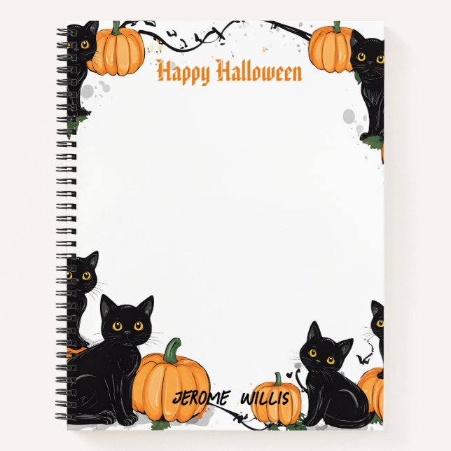 Black cats and Pumpkin Happy Halloween Notebook (Front)