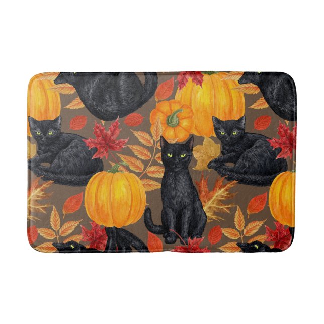 Black cats and pumpkins 2 bath mat (Front)