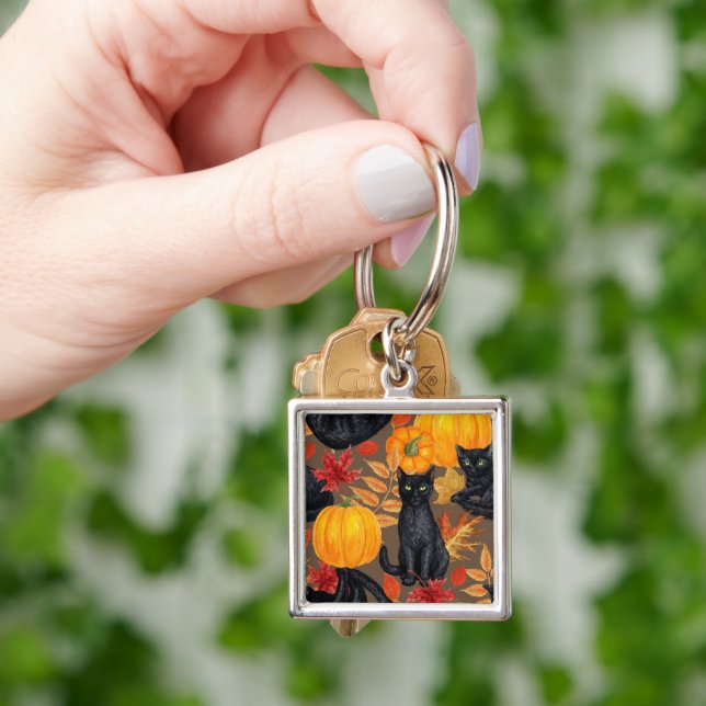 Black cats and pumpkins 2 key ring (Hand)