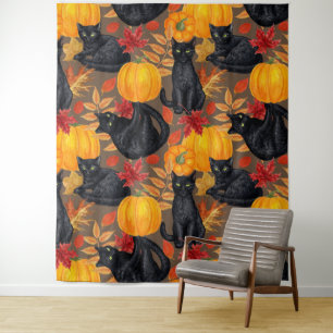 Black cats and pumpkins 2 tapestry