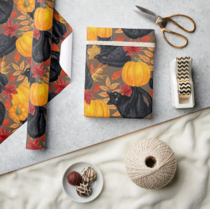 Black cats and pumpkins 2 wrapping paper