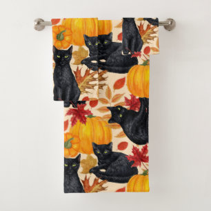 Black cats and pumpkins bath towel set