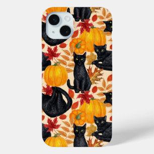 Black cats and pumpkins  iPhone 15 mini case