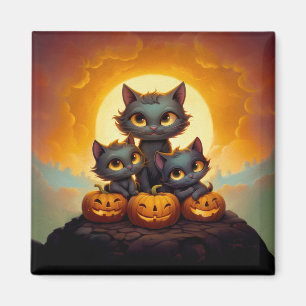 Black cats and pumpkins cute Halloween Magnet