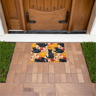 Black cats and pumpkins  doormat