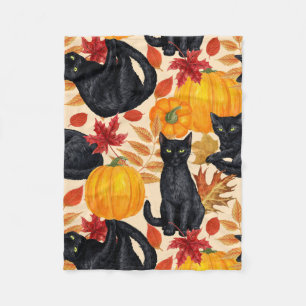 Black cats and pumpkins fleece blanket