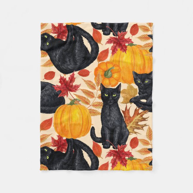 Black cats and pumpkins  fleece blanket (Front)