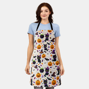 Black Cats And Pumpkins Halloween Pattern Uses 🎃 Apron