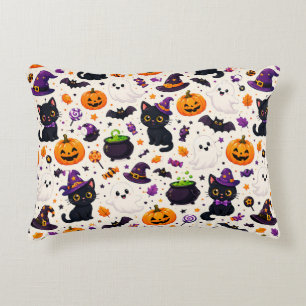 Black Cats And Pumpkins Halloween Pattern Uses 🎃 Decorative Cushion