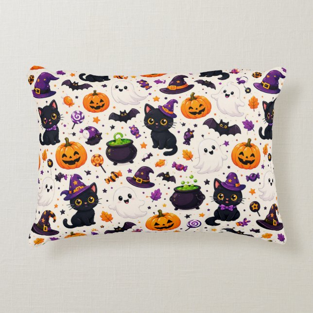 Black Cats And Pumpkins Halloween Pattern Uses 🎃 Decorative Cushion (Front)