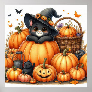 Black Cats and Pumpkins Halloween Poster