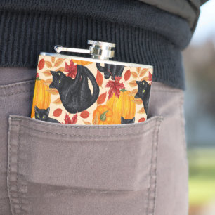 Black cats and pumpkins hip flask