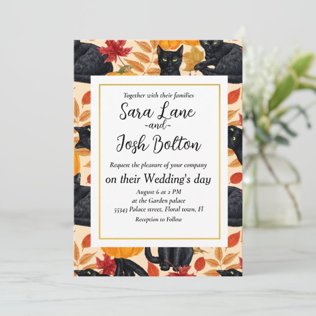 Black cats and pumpkins  invitation (Standing Front)