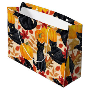 Black cats and pumpkins  large gift bag