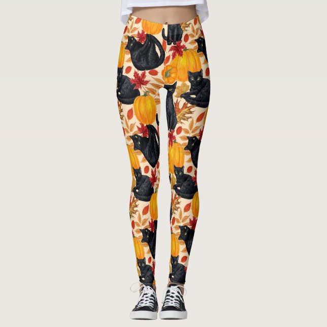 Black cats and pumpkins  leggings (Front)