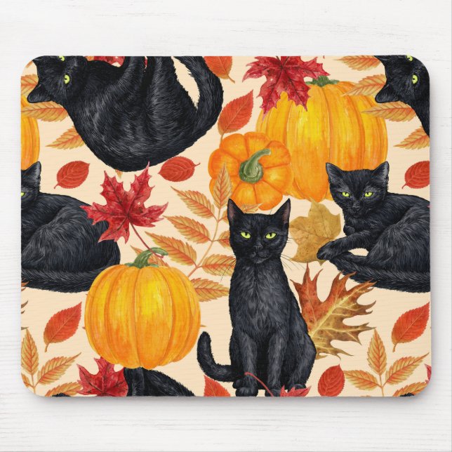Black cats and pumpkins  mouse pad (Front)