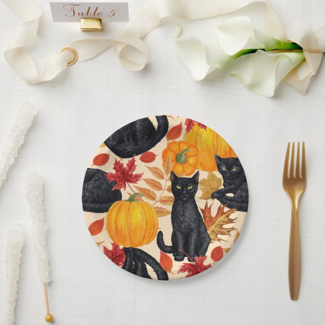 Black cats and pumpkins  paper plate (Wedding)