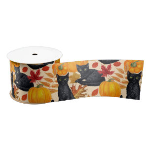 Black cats and pumpkins  satin ribbon