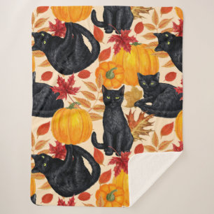Black cats and pumpkins sherpa blanket