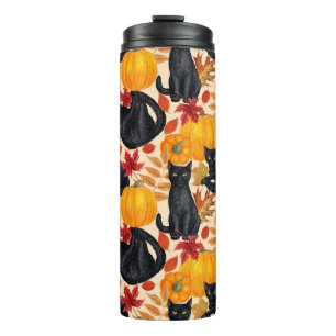Black cats and pumpkins  thermal tumbler