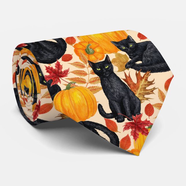 Black cats and pumpkins  tie (Rolled)