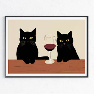 Black Cats and Red Wine Minimalist  Poster