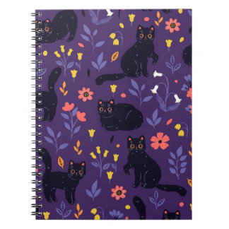Black Cats and Wildflowers pattern Notebook