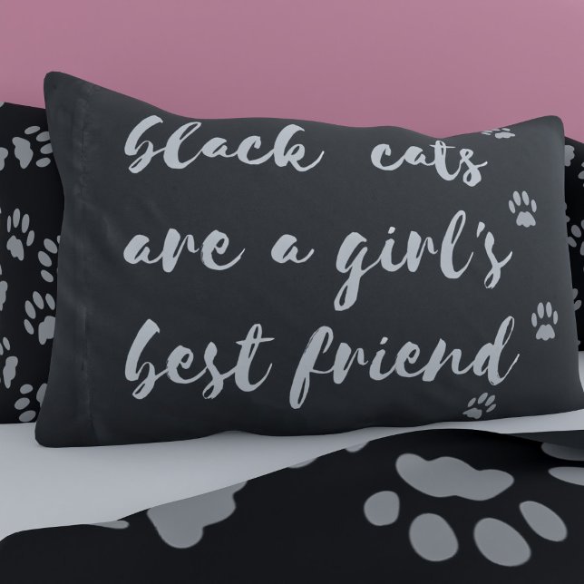 Black Cats are a Girl's Best Friend Funny Quote Pillowcase (Black cats are a girl's best friend. Fun gift for your black cat to sleep on)