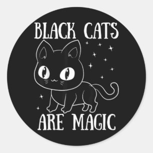 Black Cats Are Magic Cute Halloween Cat Classic Round Sticker