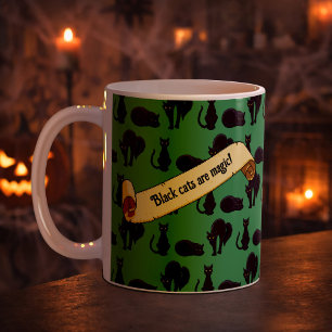 Black Cats Are Magic! Witches Cat Pixel Art Stripe Coffee Mug