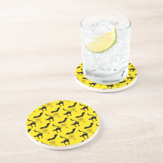Black Cats Bats and Moons Halloween Pattern Coaster