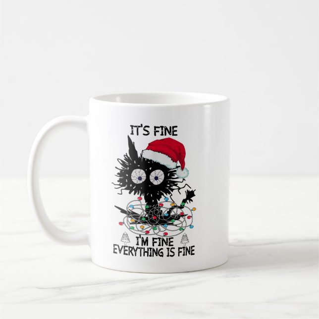 Black Cats christmas It's Fine I'm Fine Everything Coffee Mug (Left)