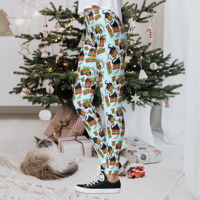Black Cats Christmas Presents Pattern Leggings (Creator Uploaded)