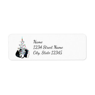 Black Cats Christmas Tree Address Labels