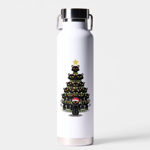 Black cats Christmas tree Cat Christmas Water Bottle