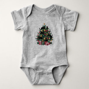 Black Cats Christmas Tree Cat Lover Xmas Lights Baby Bodysuit
